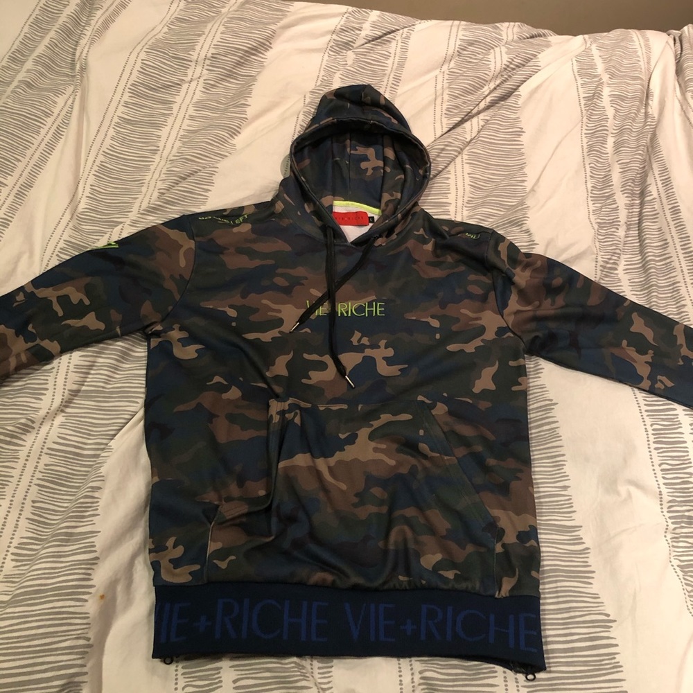 Vie + Riche Blue and Camo hoodie